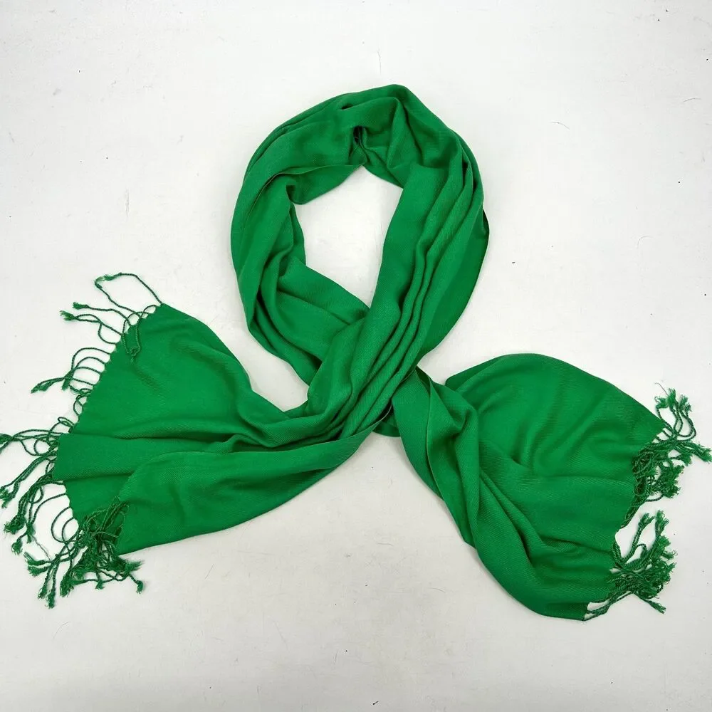 Set Of 2 Hot Pink Green Lightweight Viscose Fringe Shawl Scarf One Size